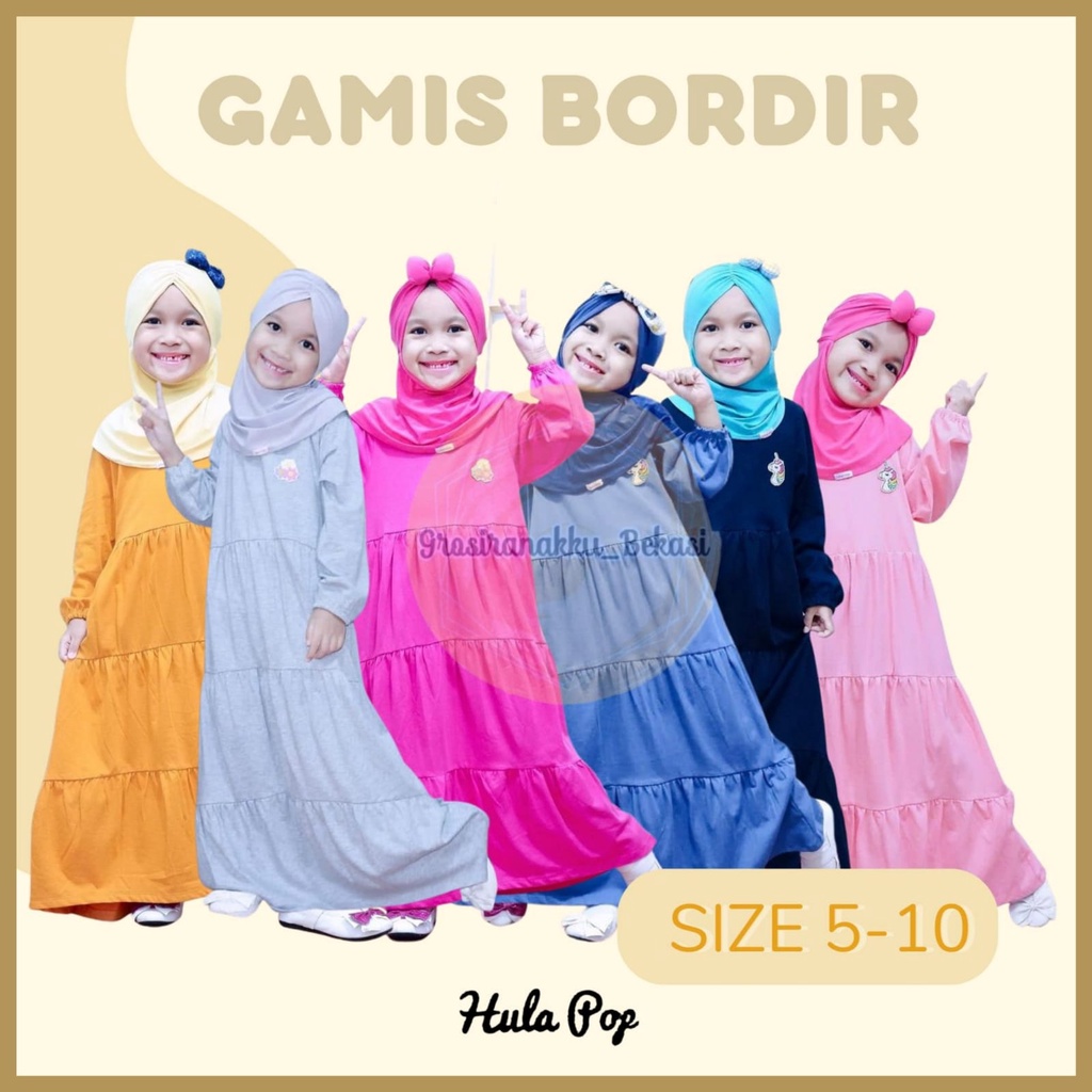 Gamis Kaos Anak Aplikasi Bordir Mix Warna Size 5-10Thn