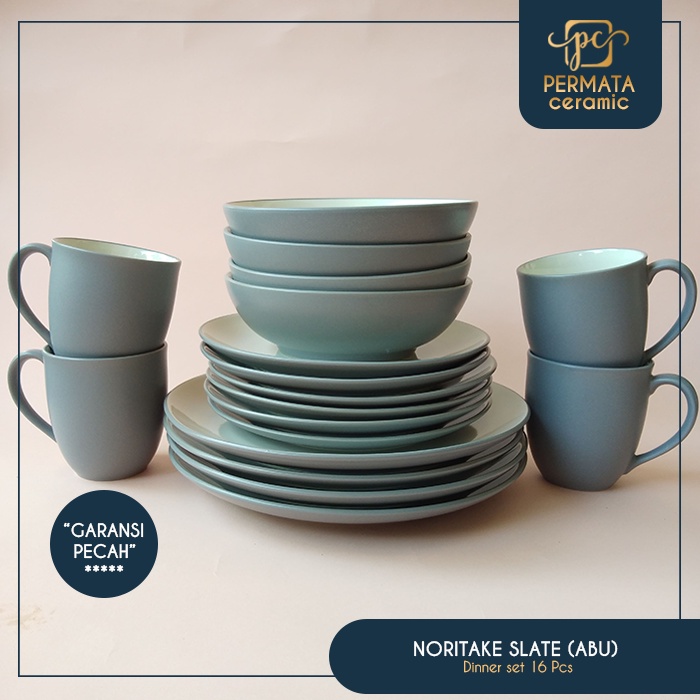 Piring Makan Dinner set Keramik motif Noritake Komplit 16Pcs