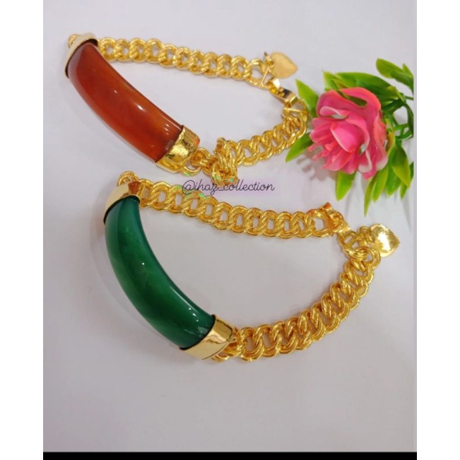 Gelang Batu Giok rantai coco lapis mas penang