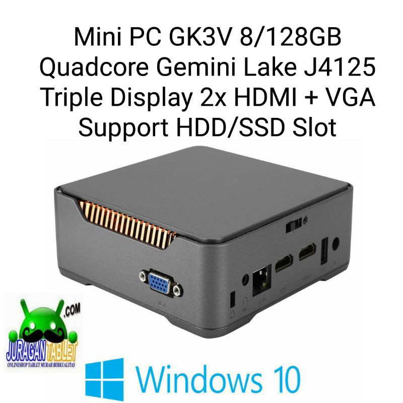 Mini PC GK3V Intel Gemini Lake J4125 8/128GB SSD 2 HDMI + 1 VGA TRIPLE DISPLAY WINDOWS 10 PRO