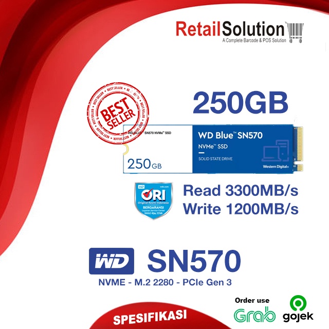 SSD M2 M.2 2280 NVME - WD Blue SN570 / SN-570 250GB 250 GB Original