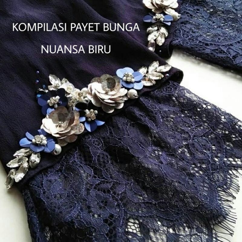 Payet Rangkai Mutiara Bunga 3D Permata Kompilasi Nuansa Biru Blue Navy