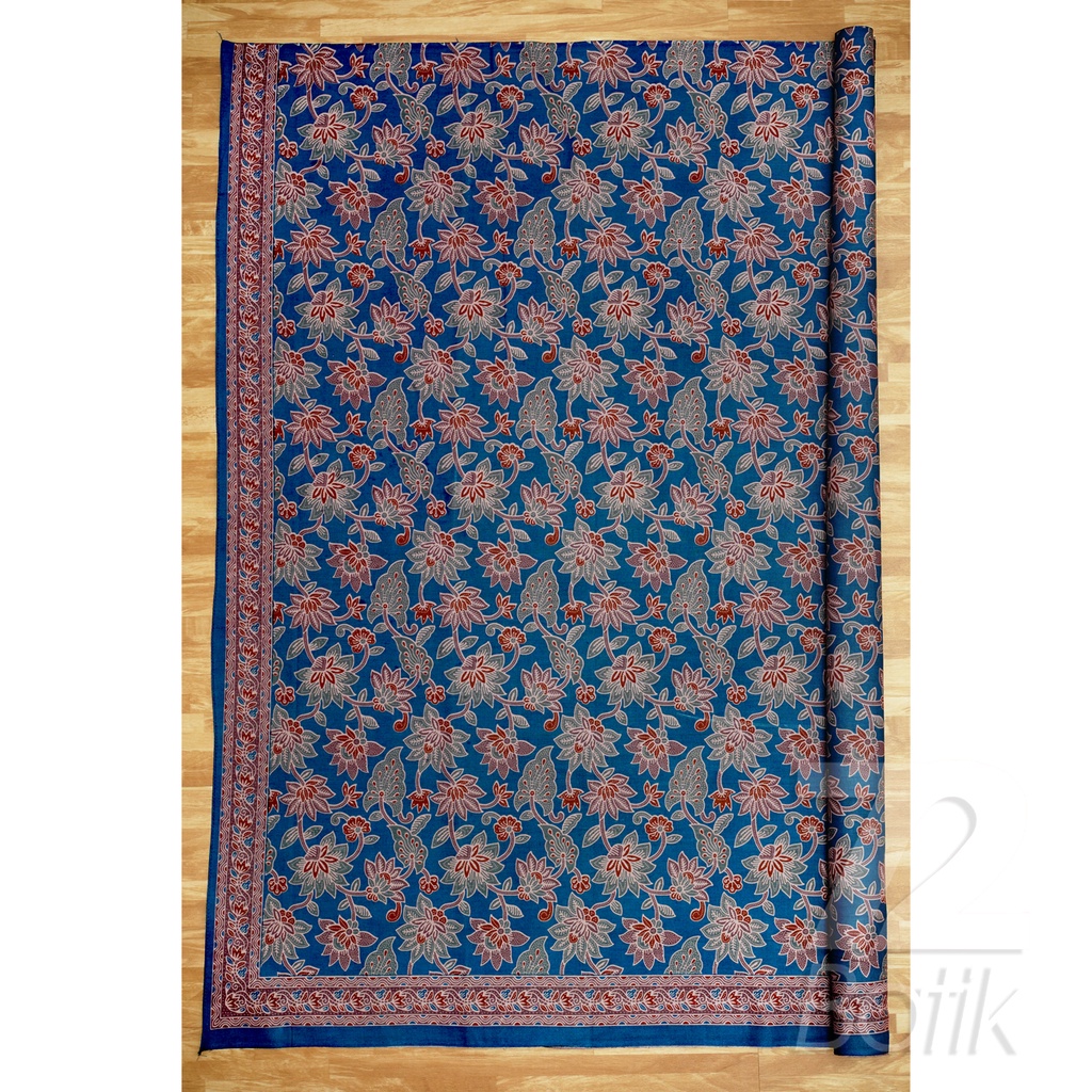 KAIN BATIK KATUN Premium Motif Kembang Taman Warna Biru Hijau Abu 729357 Cap 72 Jarik Jarit Samping Kebat Panjang Batik Katun Modern Premium Bahan Seragam Batik Pernikahan Kantor Keluarga Murah Kamen Jadi Batik Bali Lembaran