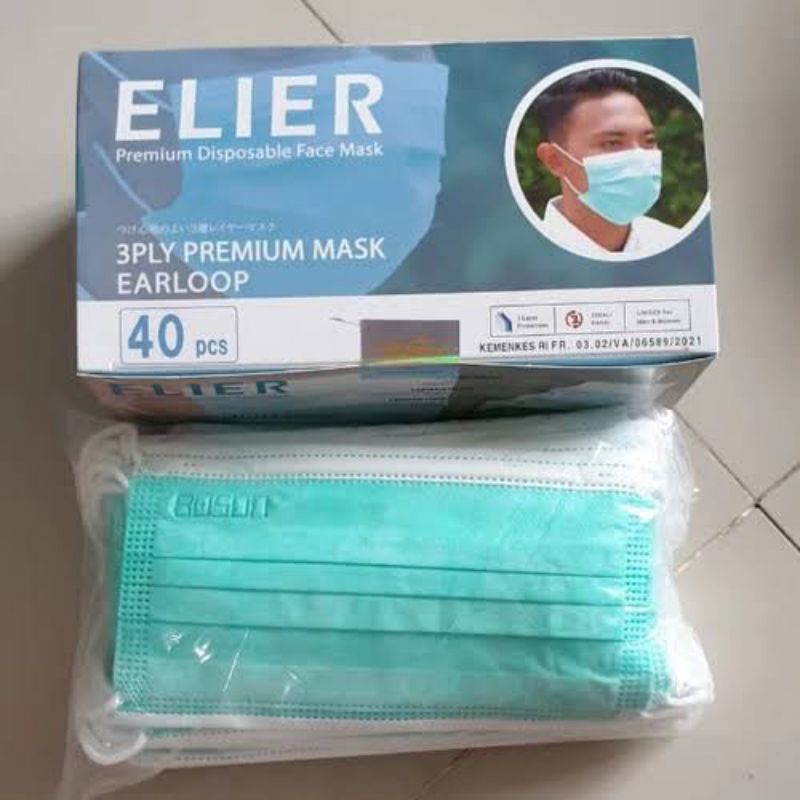 Masker 3ply elier boson isi 40 cantol earloop dan headloop/hijab