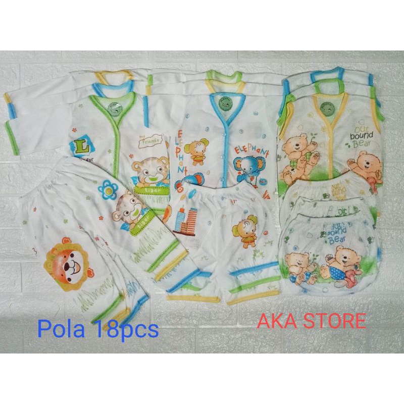 paket baju bayi pola print 18pcs murah