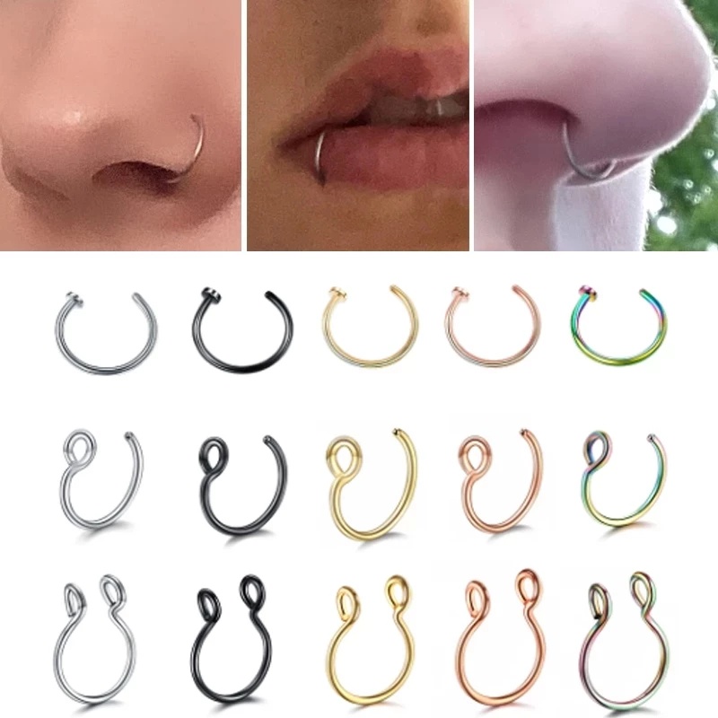 1pc Anting Klip Hidung / Bibir / Tubuh Tanpa Tindik Bahan Stainless Steel Gaya Punk