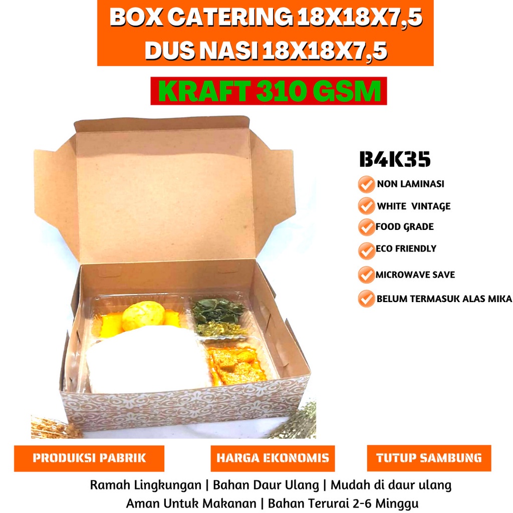 Box Nasi Kotak Dus Catering Box Nasi 18x18 (B4K35-18X18X7.5 Cm)