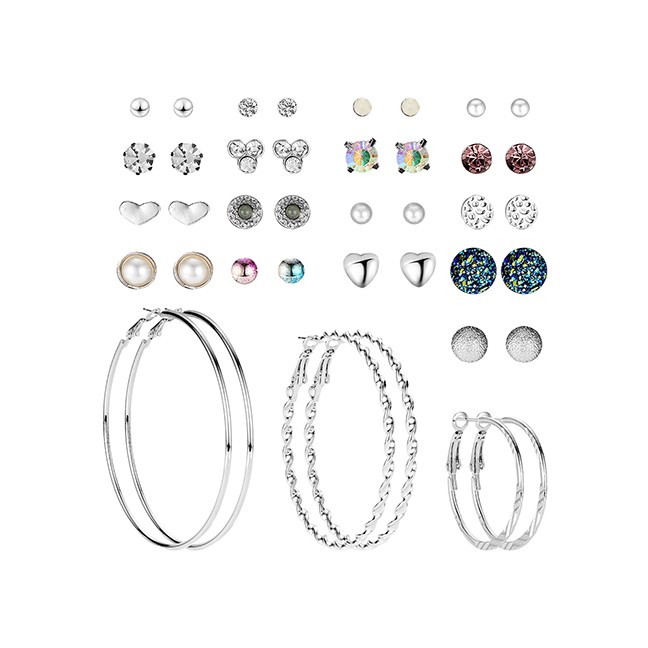 LRC Anting Tusuk Fashion Silver Stud Earrings 20 Pairs F83537