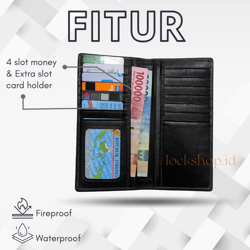 Lock Dompet Pria Kulit Asli Panjang Azure Wallet - Gratis Ukir Nama L023