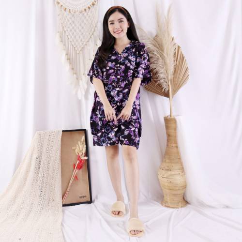 Setelan Piyama Wanita Pendek Motif Tie Dye One Set Rayon Baju Tidur Cewe DARTI HP Jumbo XXL-DAISY UNGU