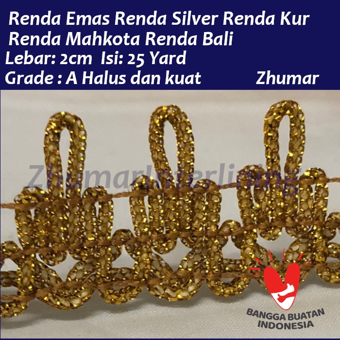 Renda Emas Renda Silver Renda Kur  Renda Mahkota Renda Bali LEBAR 2cm