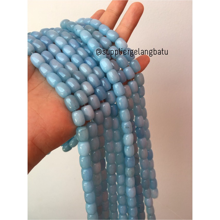 bahan renceng batu agate tabung 8mm blue sediment biru laut aquamarin aksesoris craft grosir fashion