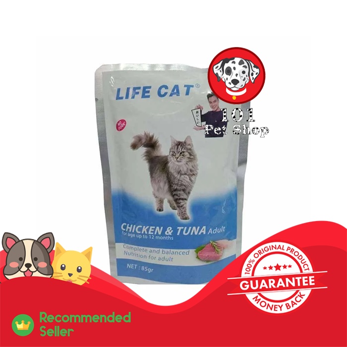 MAKANAN KUCING BASAH WET FOOD POUCH LIFE CAT ADULT CHICKEN &amp; TUNA 85GR