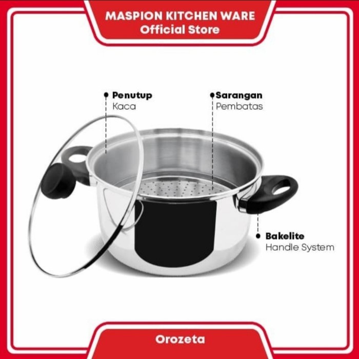 Maxim Orozeta Steamer Pot 24cm + Tutup Kaca + Kukusan Stainless Steel