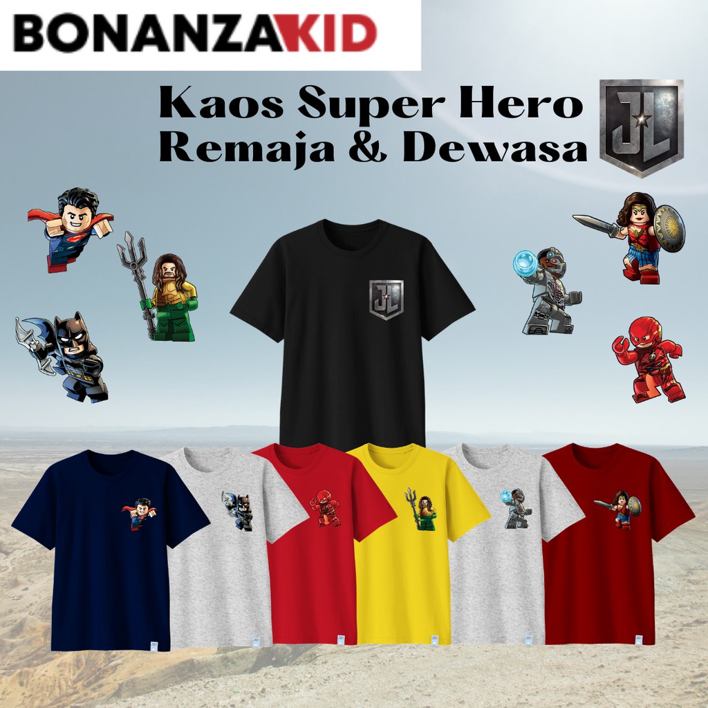 Kaos Superhero Justice Leagues Bahan Katun Combed 30s