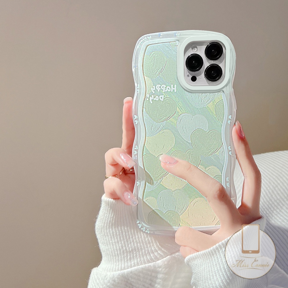Oppo A54 A17 A78 A57 A77s A55 A16K A96 Reno 8t A95 A15 A1K A16 A53 A74 A76 A9 A5 A31 A12 A5s A7 A16E A3s A12e A15s A52 Ins Korea Lukisan Cat Minyak Love Hati Baru Curly Wavy Edge Case