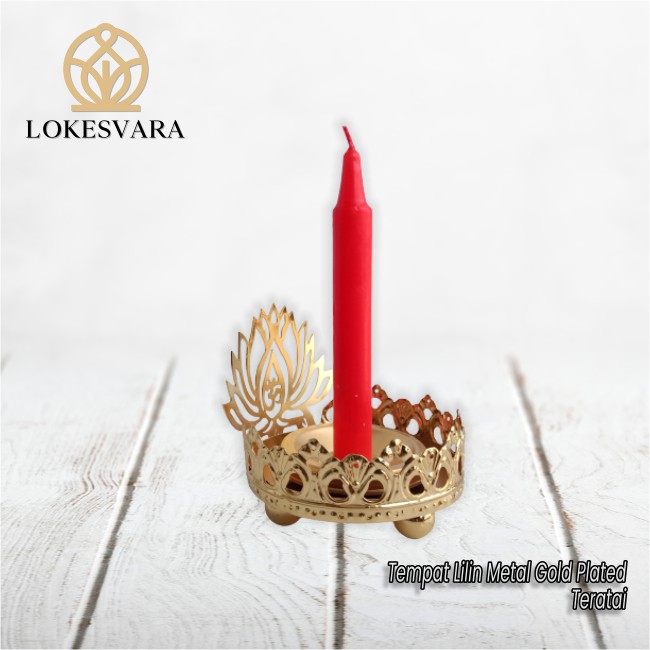 Tempat Lilin (Candle Holder) Metal Gold Plated Teratai