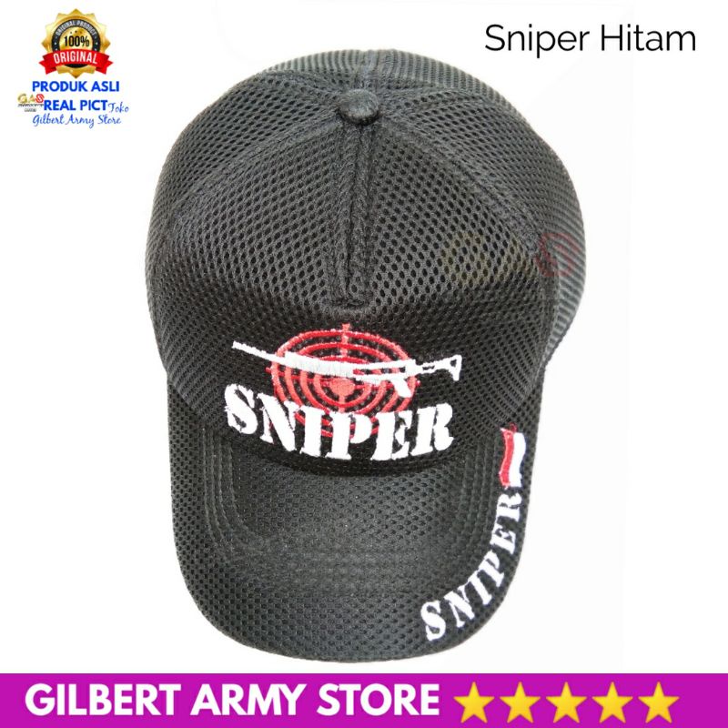 Topi jaring Sniper Hitam Bordir GILBERT ARMY STORE Tactical Hat Pria Terbaru