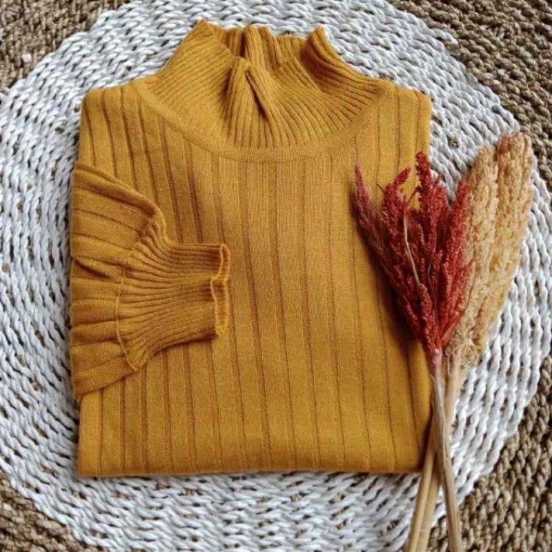 Belleza Outlet baju rajut Cardigan rajut atasan wanita Jovanka Turtleneck