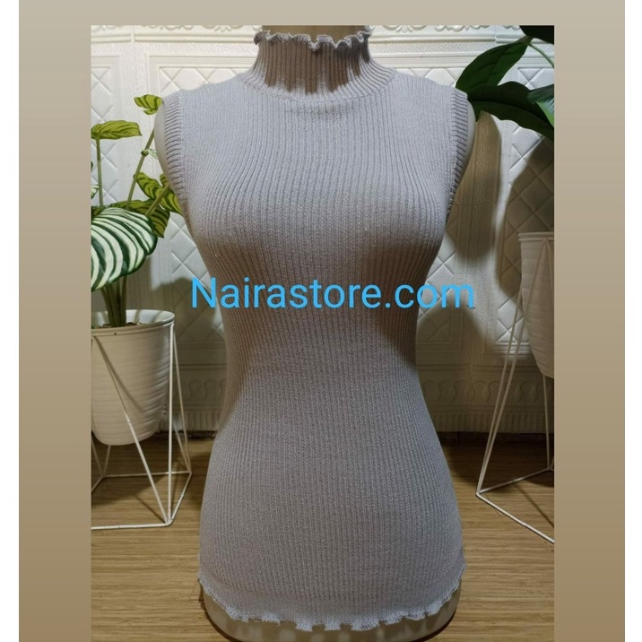 Turtle Neck Tanktop Rajut / Tank top kerah tinggi kriwil rajut wanita / Inner Manset
