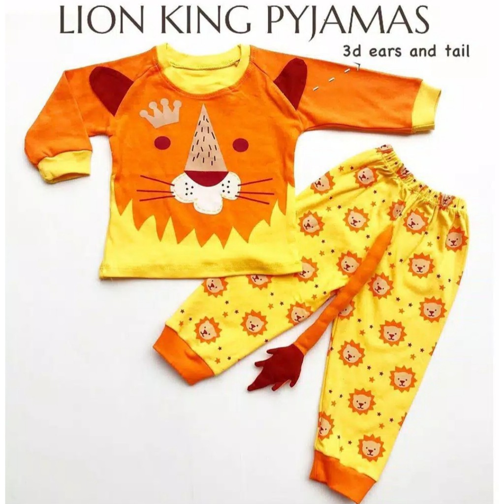 Baju tidur tangan panjang, celana panjang anak laki-laki, anak cowok karakter lion king 3D piyama 85