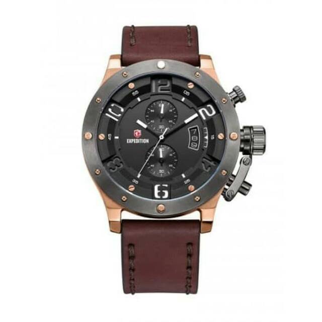 Jam tangan Pria Expedition E 6381 M Chronograph ( Black/Rosegold/Brown)