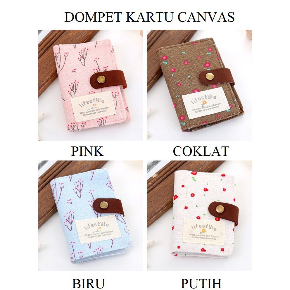 Swopply Dompet Kartu Kanvas Motif Floral Bunga US 20 Slot Kartu Canvas