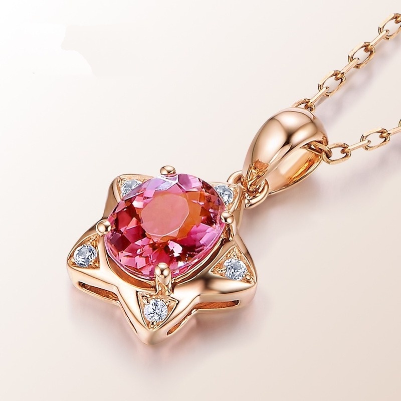 [Ready Stock]Fashion New 1 Karat Ruby Pendant Rose Gold Star Necklace