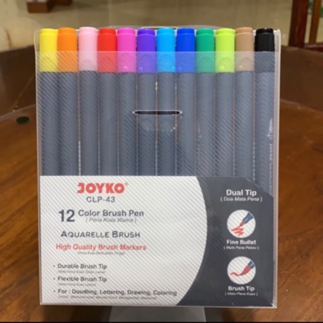 

CLP-43 12 Color Brush Pen / Pena Kuas Warna Aquarelle Brush Dual Tip / Dua Mata Pena