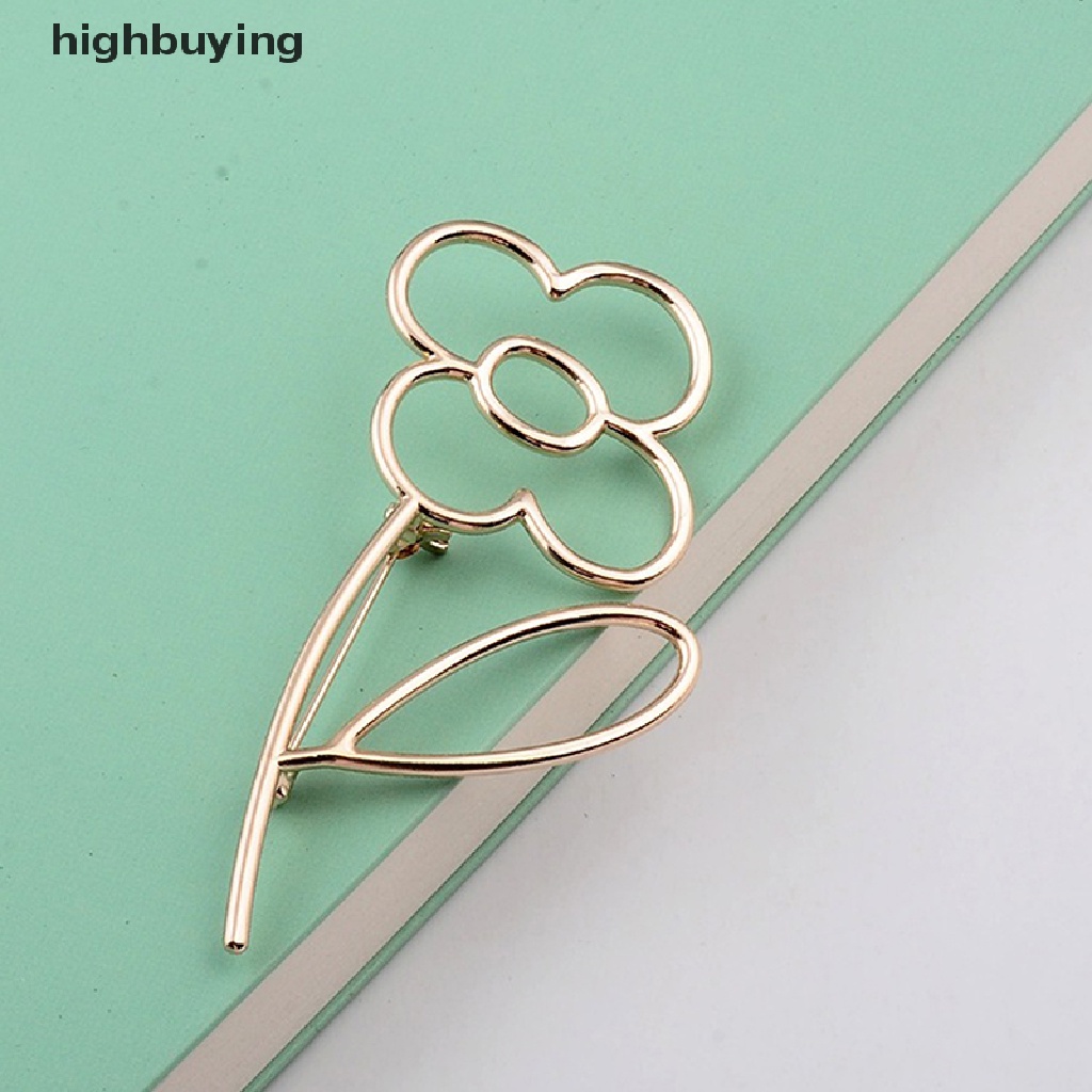 Hbid 1pc Bros Pin Alloy Emas Glossy Desain Bunga Hollow Simple Untuk Scarf Wanita