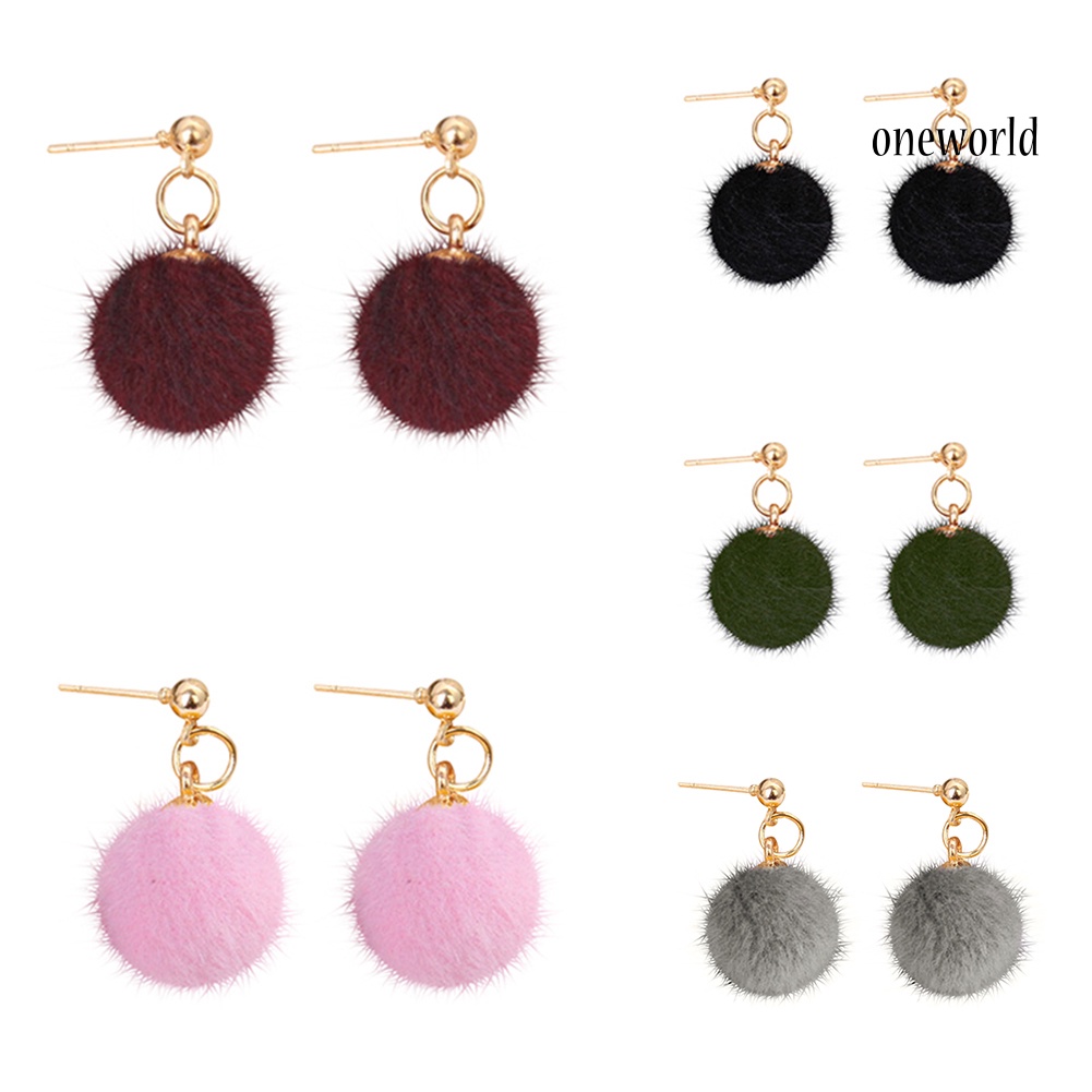 OW@ Fashion Women Winter Jewelry Pom Pom Ball Drop Pendant Charm Stud Earrings Gift