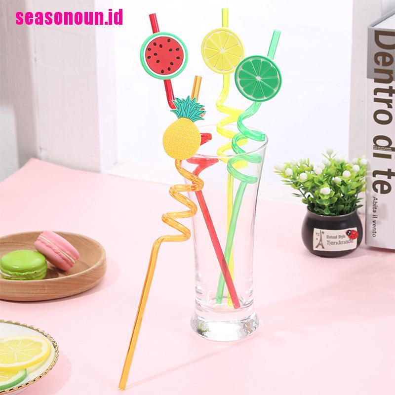 4 Pcs Sedotan Minum Reusable Bahan PVC Bentuk Buah Untuk Pesta Hawaii