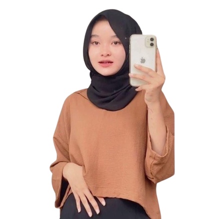 [READY SIAP KIRIM] AILA BLOUSE CROP CRINKLE BLOUSE KATUN CRINKLE BLOUSE KOREAN BLOUSE POLOS BLOUSE KOREAN STYLE