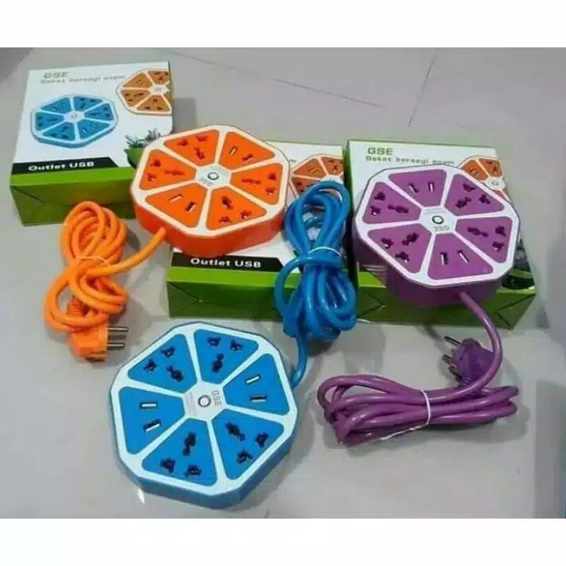 colokan listrik 4 USB dan 4 lubang bentuk buah/colokan bentuk buah/USB ports/USB Hexagon socket