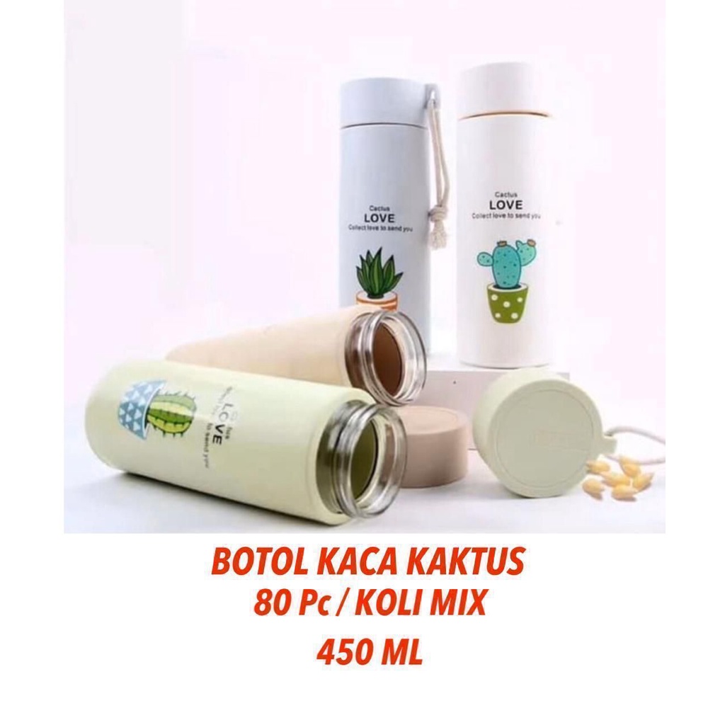 My Bottle Botol Kaca Tumbler Termos Minum Model Kaktus Unik BPA FREE Bahan Beling Cactus