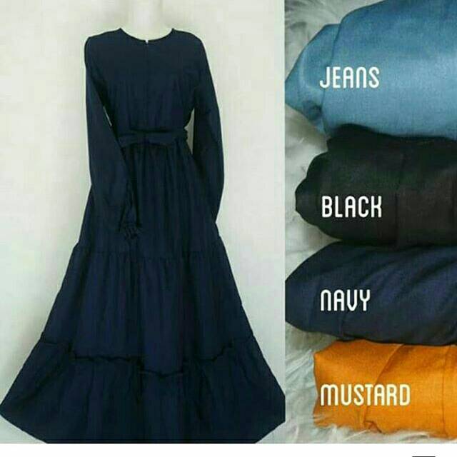 Gamis Hanum Dress Toyobo Polos Rempel Susun Canda Midi