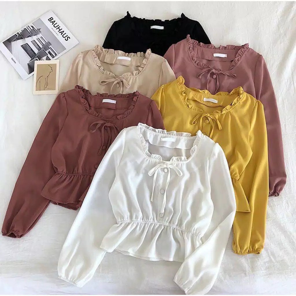 Tq88indonesia Baju Blouse Polos Kekinian / Mikela Blouse / Blouse Wanita / Blus / Baju Atasan Cewek Terbaru / Ootd Terbaru / Outfit Citayam Kekinian