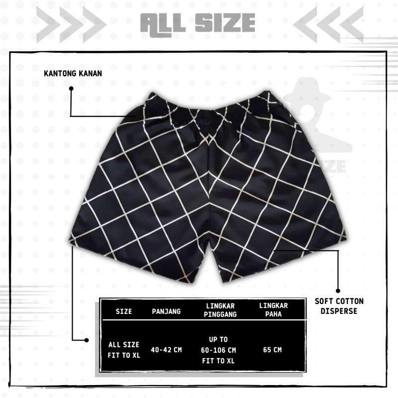 [ 45 MOTIF ] celana pendek boxer/kolor santai pria/wanita remaja/dewasa motif kotak/keramik hitam putih biru-M 30