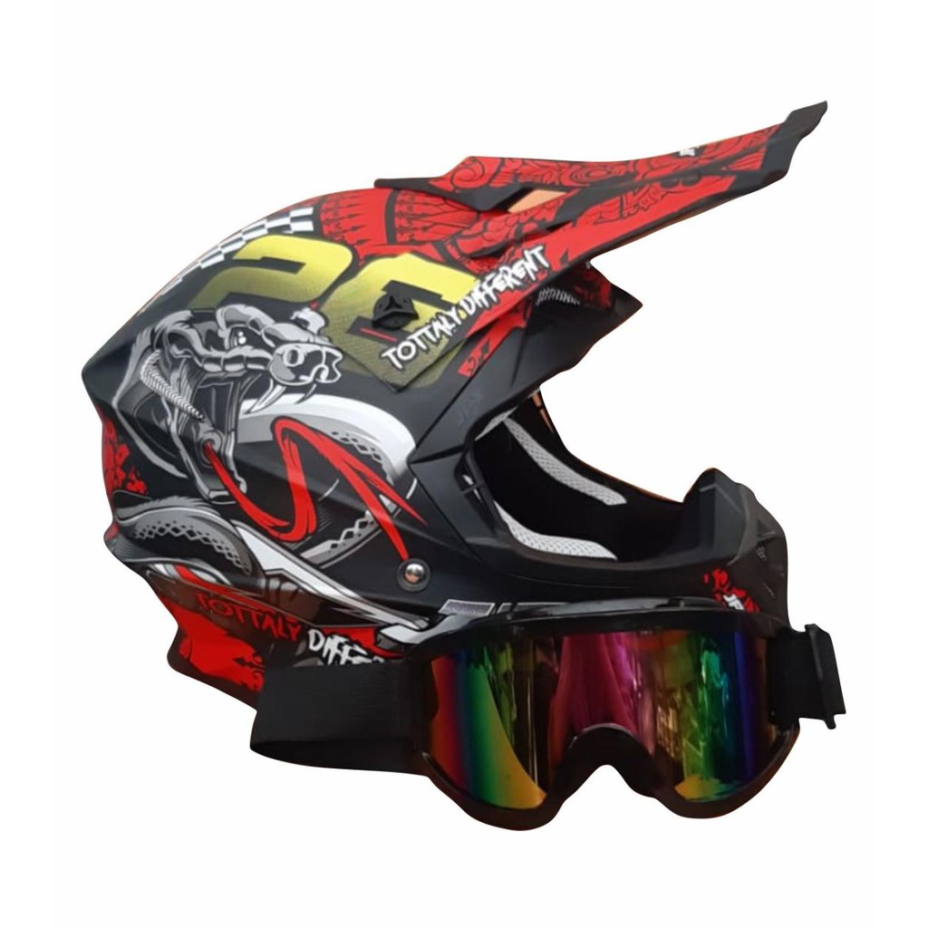 Helm JPX  Cross Full Face X16 Black Doff  GOGGLE DAY XL 