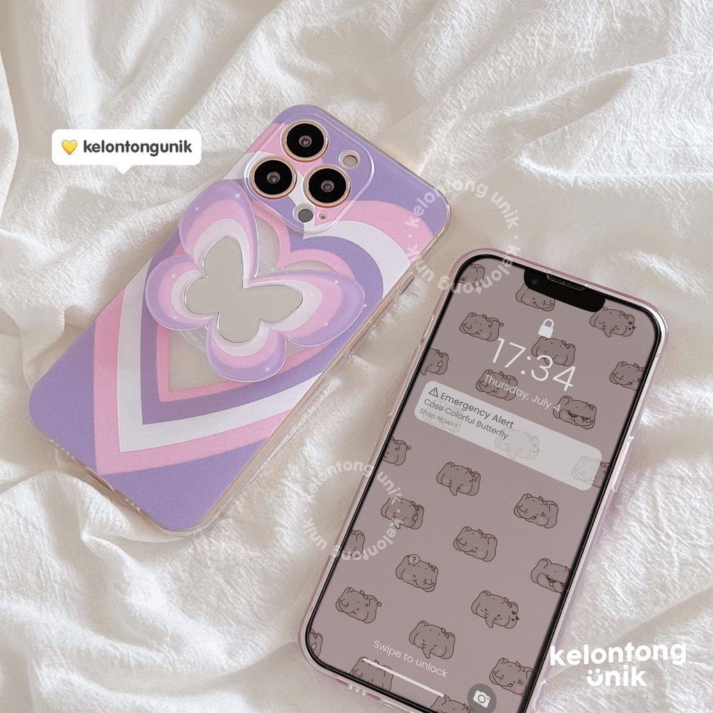 For iPhone - Colorful Butterfly Love Soft Case + Mirror Griptok