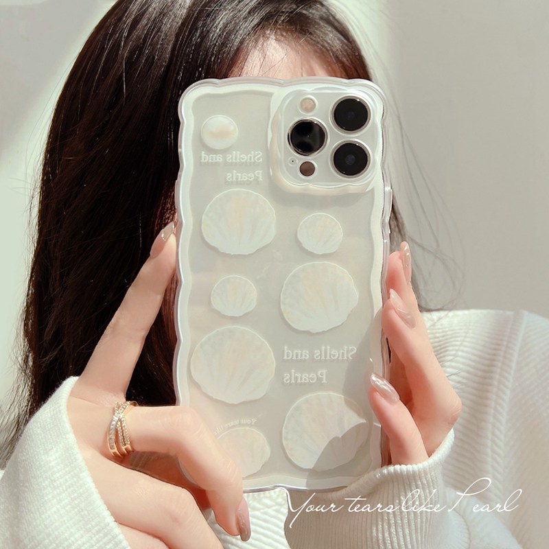 Soft Case Bahan Silikon Pola Gelombang Warna Putih Untuk IPhone 7 8 Plus X XR XS Max 11 Pro Max 12 13 Pro Max SE 2020