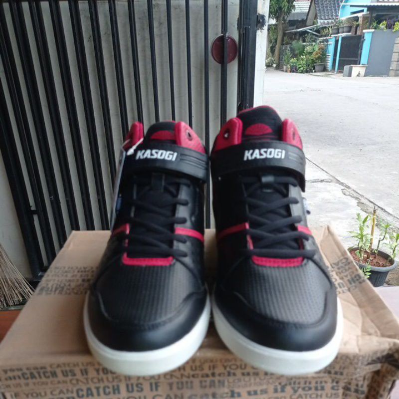 sepatu kasogi texas hi cut hitam merah - sepatu sneaker pria