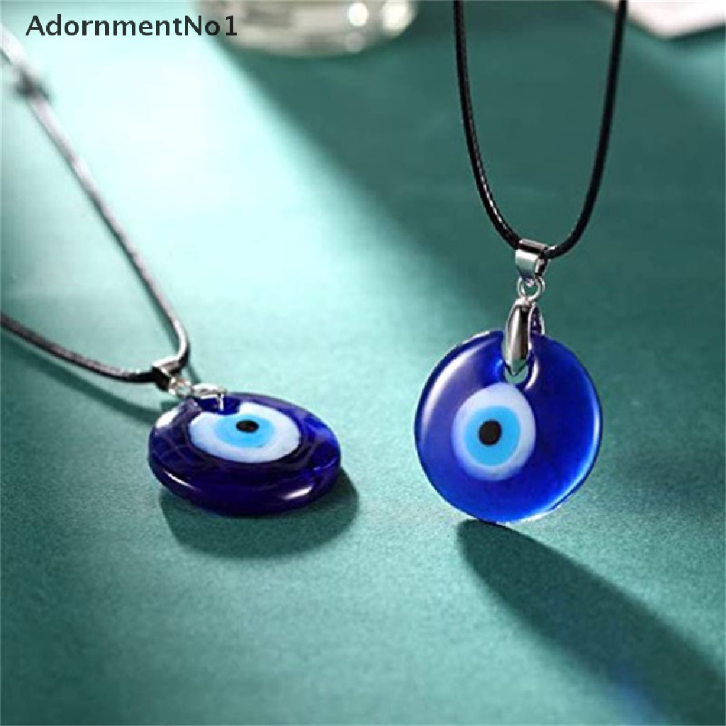 (AdornmentNo1) 1pc Kalung Rantai Dengan Liontin Evil Eye Kaca Biru 30mm Untuk Wanita