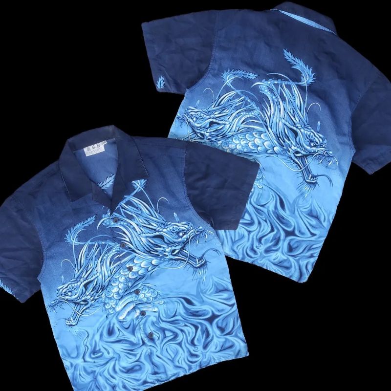 KEMEJA FULL PRINT VTG VINTAGE DRAGON SUKAJAN JAPAN CULTURE AOP ANIME PAISLEY PATTERN FAMILIA LA LOS 