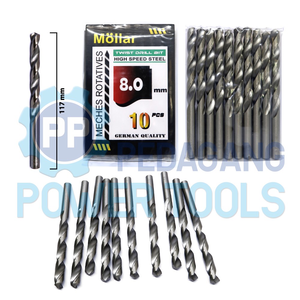 MOLLAR 1 SET 10 PCS MATA BOR BESI 8 MM MATABOR KAYU HSS DRILL BITS