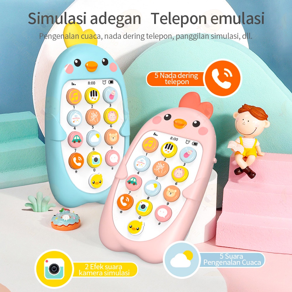 Poney Mainan musik telepon bayi dengan teether Bilingual ponsel Mainan anak