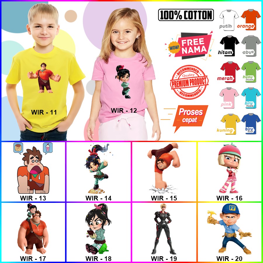 Baju Kaos ANAK DAN DEWASA WRECK IT RALPH COUPLE (FREE NAMA)