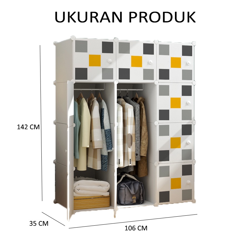 Lemari Baju Plastik Portabel 12 Pintu Elegant Multifungsi WD