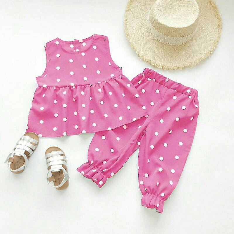 setelan anak fashion wanita / set polkadot anak