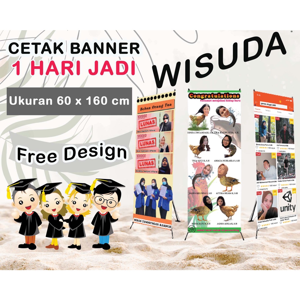 ExtraWrap (CCA) Banner Baner CETAKAN Standing Banner Wisuda Wedding Makanan Graduation